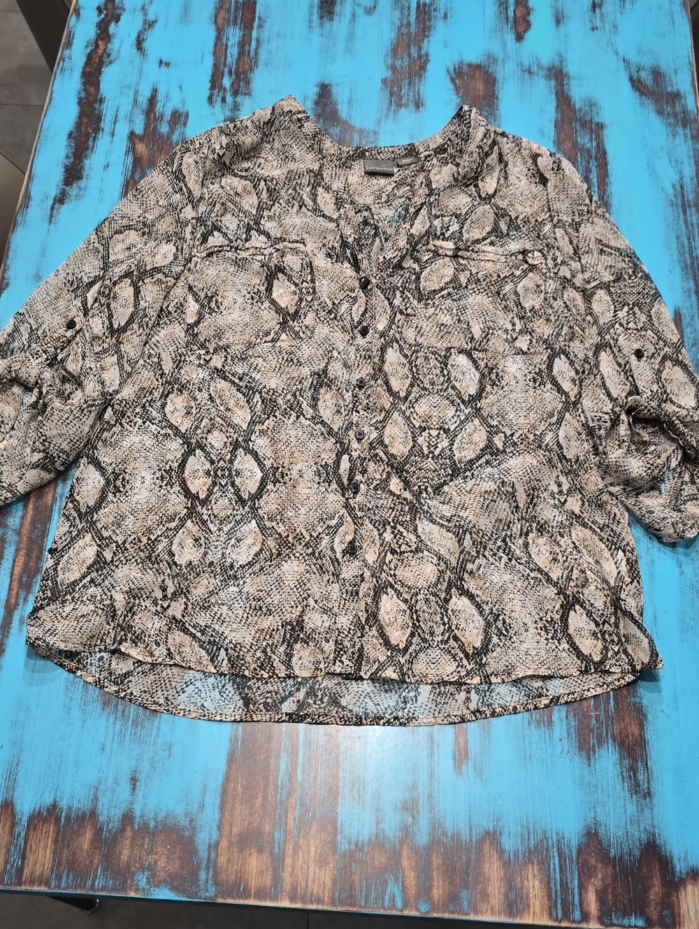 Covington Neutral Snake-Print Button Front Blouse